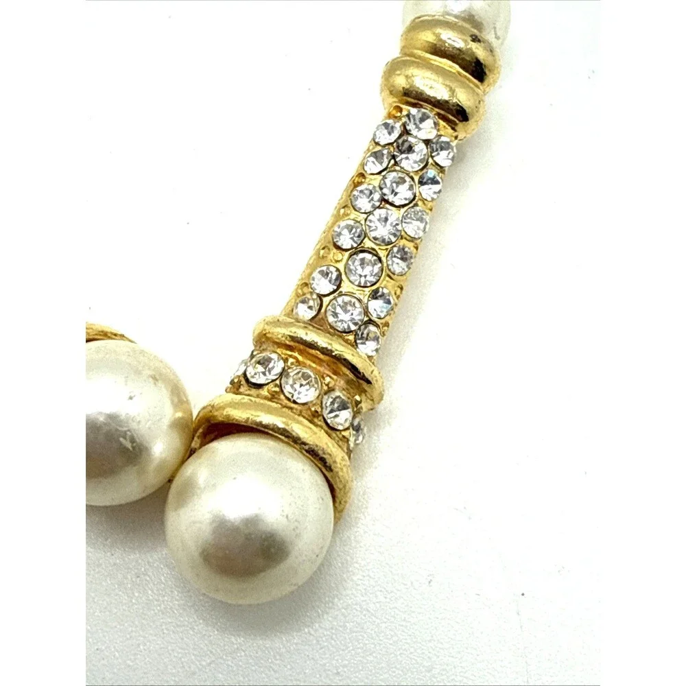 Faux Pearl Rhinestone Choker Necklace Gold Tone Statement 18